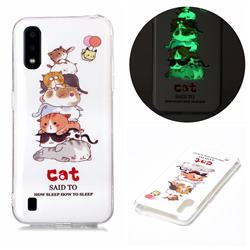 Cute Cat Noctilucent Soft TPU Back Cover for Samsung Galaxy A01