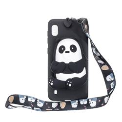 Cute Panda Neck Lanyard Zipper Wallet Silicone Case for Samsung Galaxy A01