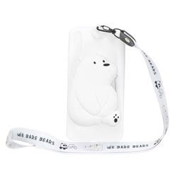 White Polar Bear Neck Lanyard Zipper Wallet Silicone Case for Samsung Galaxy A01