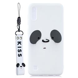 White Feather Panda Soft Kiss Candy Hand Strap Silicone Case for Samsung Galaxy A01