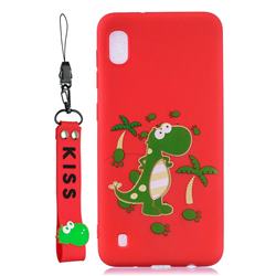 Red Dinosaur Soft Kiss Candy Hand Strap Silicone Case for Samsung Galaxy A01