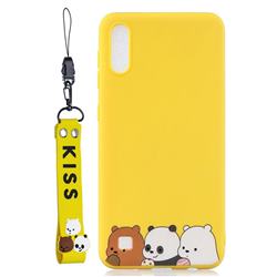 Yellow Bear Family Soft Kiss Candy Hand Strap Silicone Case for Samsung Galaxy A01