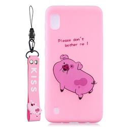 Pink Cute Pig Soft Kiss Candy Hand Strap Silicone Case for Samsung Galaxy A01