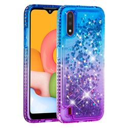 Diamond Frame Liquid Glitter Quicksand Sequins Phone Case for Samsung Galaxy A01 - Blue Purple
