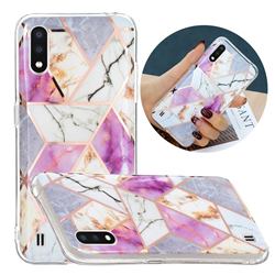 Purple and White Painted Marble Electroplating Protective Case for Samsung Galaxy A01