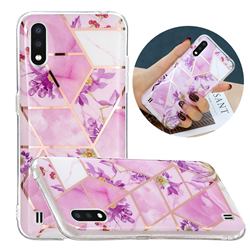 Purple Flower Painted Marble Electroplating Protective Case for Samsung Galaxy A01
