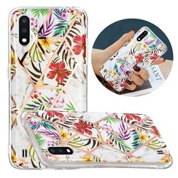 Tropical Rainforest Flower Painted Marble Electroplating Protective Case for Samsung Galaxy A01