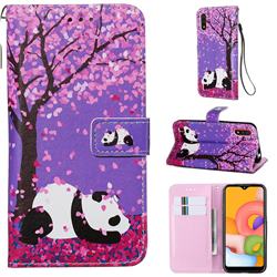 Cherry Blossom Panda Matte Leather Wallet Phone Case for Samsung Galaxy A01
