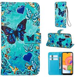Love Butterfly Matte Leather Wallet Phone Case for Samsung Galaxy A01