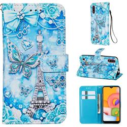Tower Butterfly Matte Leather Wallet Phone Case for Samsung Galaxy A01