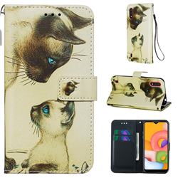 Cat Confrontation Matte Leather Wallet Phone Case for Samsung Galaxy A01