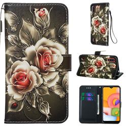 Black Rose Matte Leather Wallet Phone Case for Samsung Galaxy A01