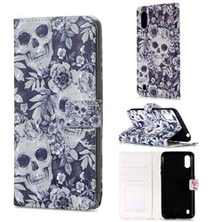 Skull Flower 3D Painted Leather Phone Wallet Case for Samsung Galaxy A01