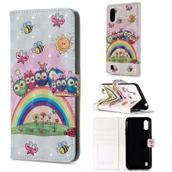 Rainbow Owl Family 3D Painted Leather Phone Wallet Case for Samsung Galaxy A01
