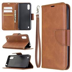 Classic Sheepskin PU Leather Phone Wallet Case for Samsung Galaxy A01 - Brown