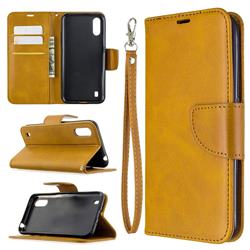 Classic Sheepskin PU Leather Phone Wallet Case for Samsung Galaxy A01 - Yellow