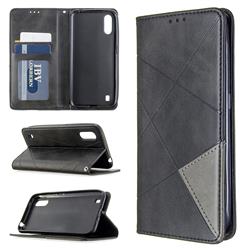 Prismatic Slim Magnetic Sucking Stitching Wallet Flip Cover for Samsung Galaxy A01 - Black