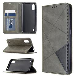 Prismatic Slim Magnetic Sucking Stitching Wallet Flip Cover for Samsung Galaxy A01 - Gray