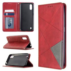 Prismatic Slim Magnetic Sucking Stitching Wallet Flip Cover for Samsung Galaxy A01 - Red