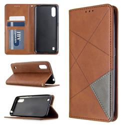 Prismatic Slim Magnetic Sucking Stitching Wallet Flip Cover for Samsung Galaxy A01 - Brown