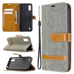 Jeans Cowboy Denim Leather Wallet Case for Samsung Galaxy A01 - Gray