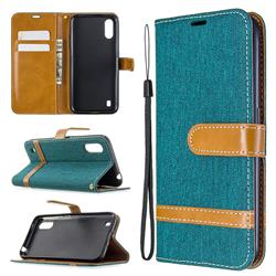 Jeans Cowboy Denim Leather Wallet Case for Samsung Galaxy A01 - Green