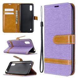 Jeans Cowboy Denim Leather Wallet Case for Samsung Galaxy A01 - Purple