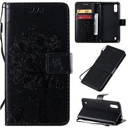 Embossing Butterfly Tree Leather Wallet Case for Samsung Galaxy A01 - Black