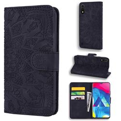 Retro Embossing Mandala Flower Leather Wallet Case for Samsung Galaxy A01 - Black