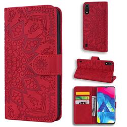 Retro Embossing Mandala Flower Leather Wallet Case for Samsung Galaxy A01 - Red