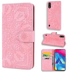 Retro Embossing Mandala Flower Leather Wallet Case for Samsung Galaxy A01 - Pink
