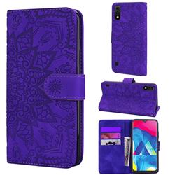 Retro Embossing Mandala Flower Leather Wallet Case for Samsung Galaxy A01 - Purple
