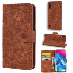 Retro Embossing Mandala Flower Leather Wallet Case for Samsung Galaxy A01 - Brown