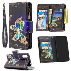 Golden Shining Butterfly Binfen Color BF03 Retro Zipper Leather Wallet Phone Case for Samsung Galaxy A01