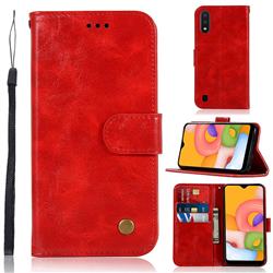 Luxury Retro Leather Wallet Case for Samsung Galaxy A01 - Red