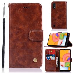 Luxury Retro Leather Wallet Case for Samsung Galaxy A01 - Brown