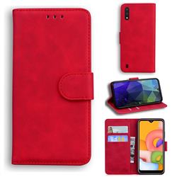 Retro Classic Skin Feel Leather Wallet Phone Case for Samsung Galaxy A01 - Red