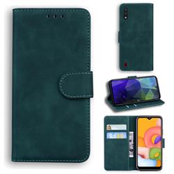 Retro Classic Skin Feel Leather Wallet Phone Case for Samsung Galaxy A01 - Green