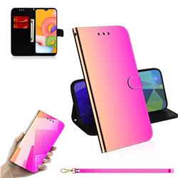 Shining Mirror Like Surface Leather Wallet Case for Samsung Galaxy A01 - Rainbow Gradient