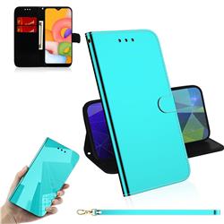 Shining Mirror Like Surface Leather Wallet Case for Samsung Galaxy A01 - Mint Green