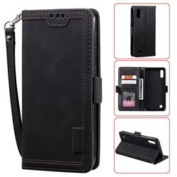 Luxury Retro Stitching Leather Wallet Phone Case for Samsung Galaxy A01 - Black