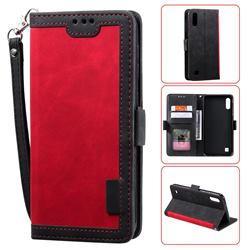 Luxury Retro Stitching Leather Wallet Phone Case for Samsung Galaxy A01 - Deep Red