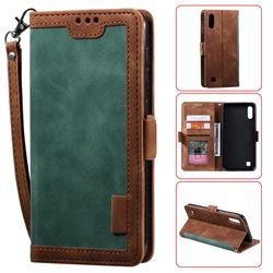 Luxury Retro Stitching Leather Wallet Phone Case for Samsung Galaxy A01 - Dark Green
