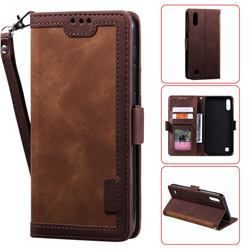 Luxury Retro Stitching Leather Wallet Phone Case for Samsung Galaxy A01 - Dark Brown