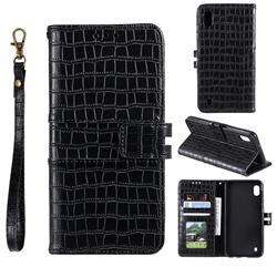Luxury Crocodile Magnetic Leather Wallet Phone Case for Samsung Galaxy A01 - Black