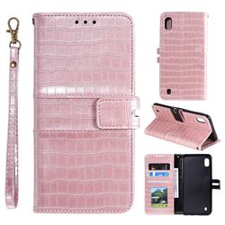 Luxury Crocodile Magnetic Leather Wallet Phone Case for Samsung Galaxy A01 - Rose Gold