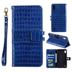 Luxury Crocodile Magnetic Leather Wallet Phone Case for Samsung Galaxy A01 - Blue