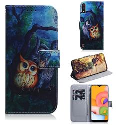 Oil Painting Owl PU Leather Wallet Case for Samsung Galaxy A01