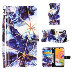 Starry Blue Stitching Color Marble Leather Wallet Case for Samsung Galaxy A01
