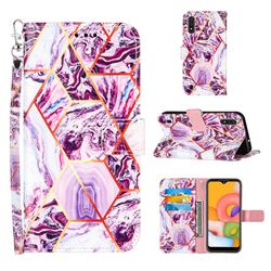 Dream Purple Stitching Color Marble Leather Wallet Case for Samsung Galaxy A01
